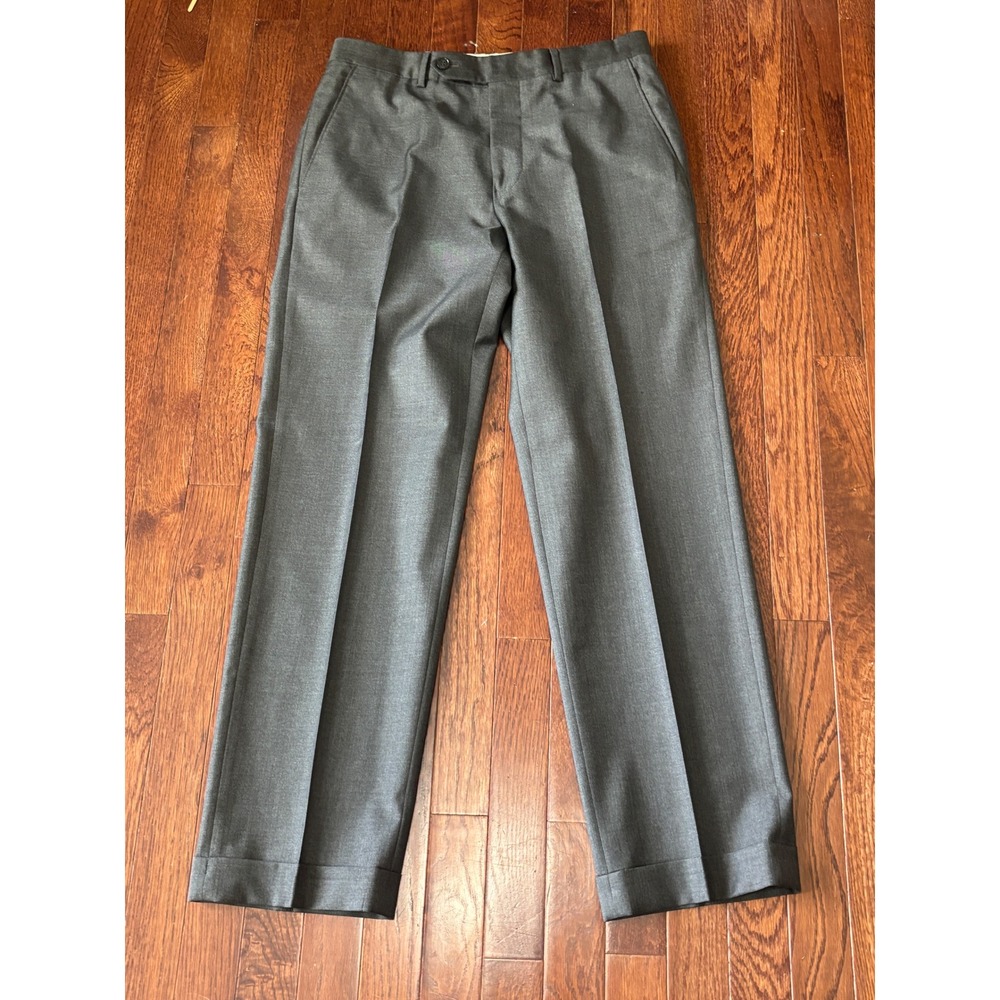 Samuelsohn Gray Super 110s Wool Flat Front Cuffed Dress Pants 31x30